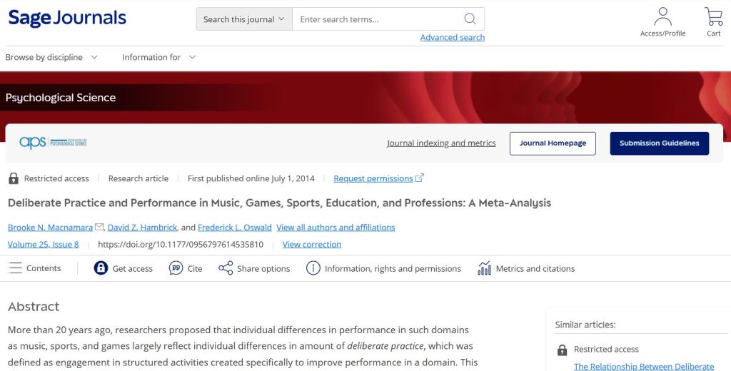 Macnamara氏らによる計画的練習とパフォーマンスに関するメタ分析論文（2014）