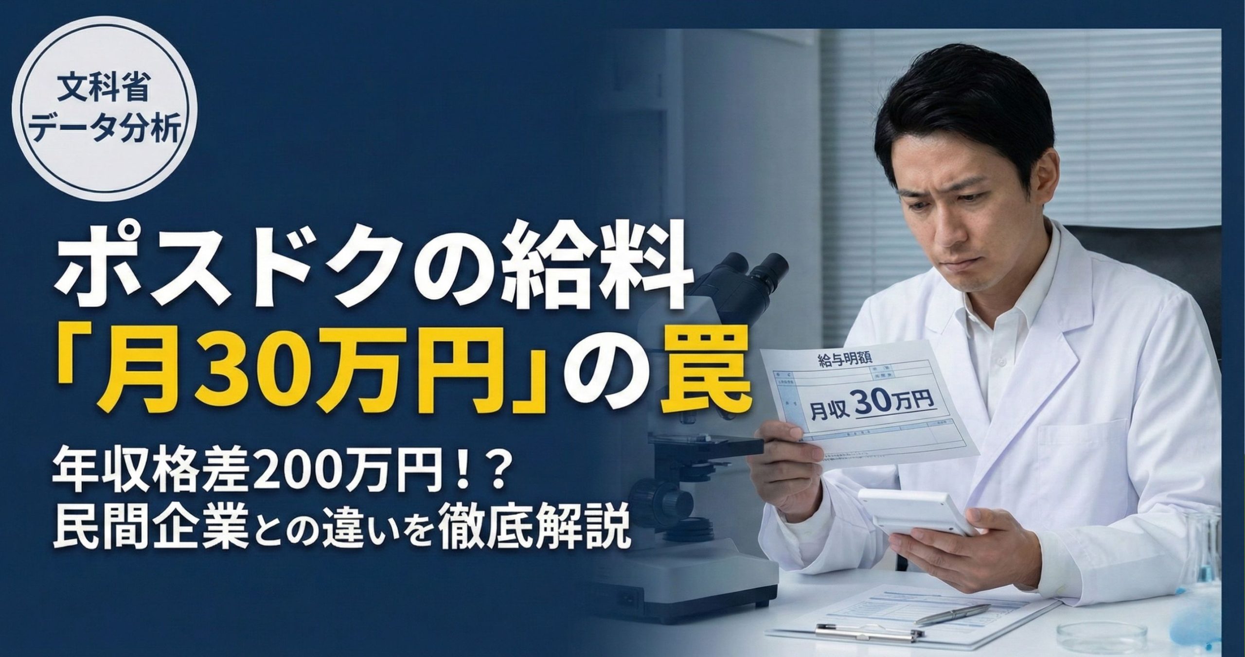 ポスドクの給料「月30万円」の罠？年収格差200万円！？民間企業との違いを徹底解説！