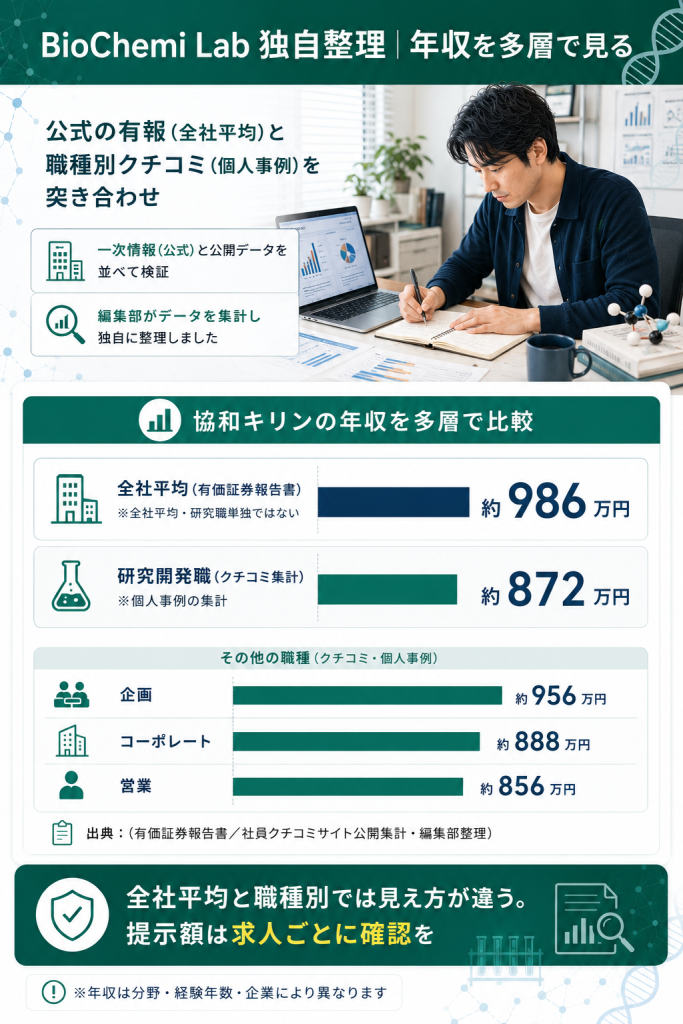 協和キリンの年収を有価証券報告書と社員クチコミ集計で多層的に整理した独自比較図解