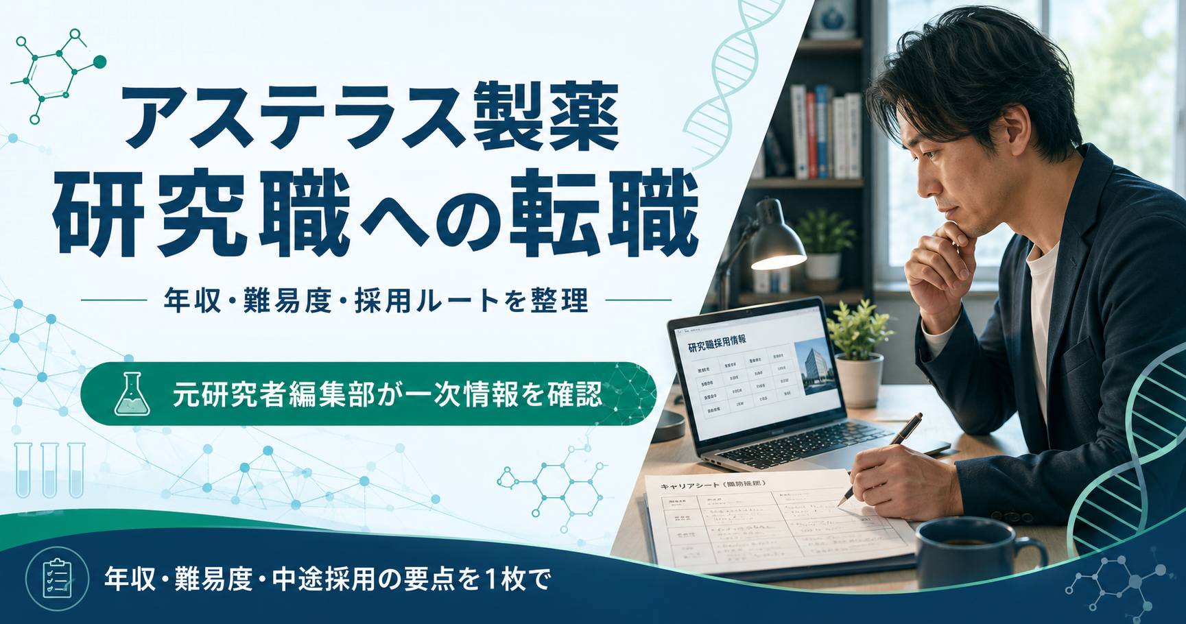 アステラス製薬の研究職転職を年収・難易度・採用ルートの3点で整理した図解