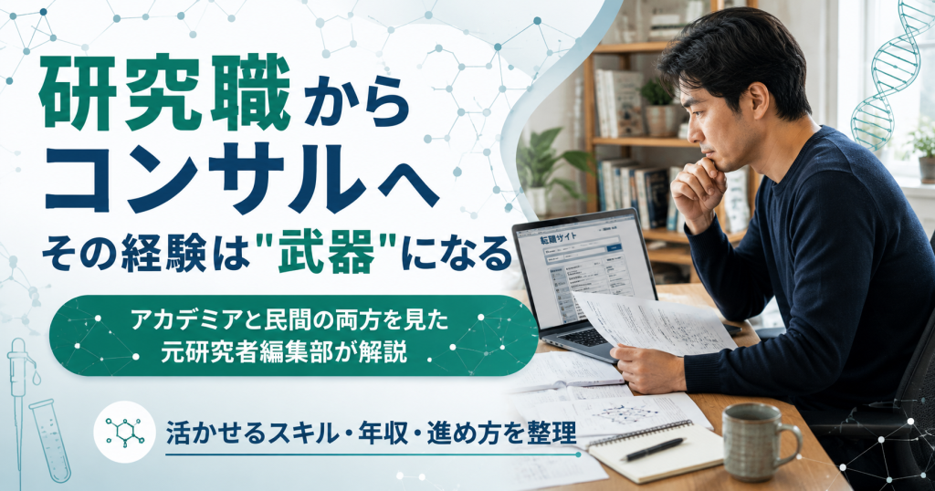 研究職からコンサルへの転職可否と活かせるスキル・年収・進め方を整理した図解